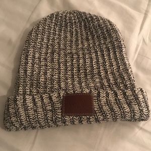 Love Your Melon cuffed black and white speckle hat